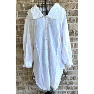 VTG Barbizon Nightgown Large Midi Night Shirt White Floral USA Patio Dress Duste